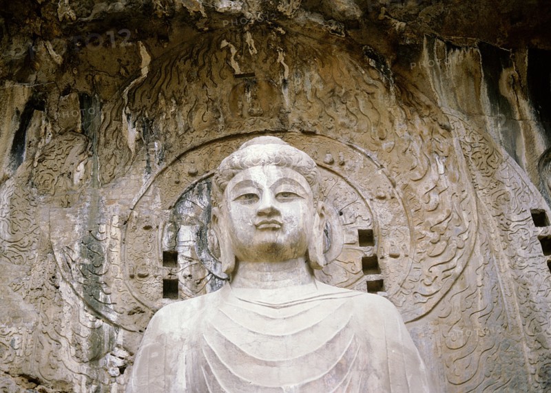 The colossal 17 metre high image of Vairocana Buddha in the Fengxian temple at the Longmen cave temples