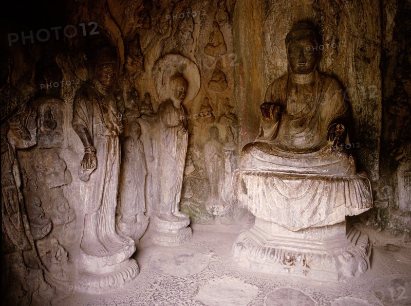 The Longmen cave-temple complex which extends for about 1000m along the Yi River