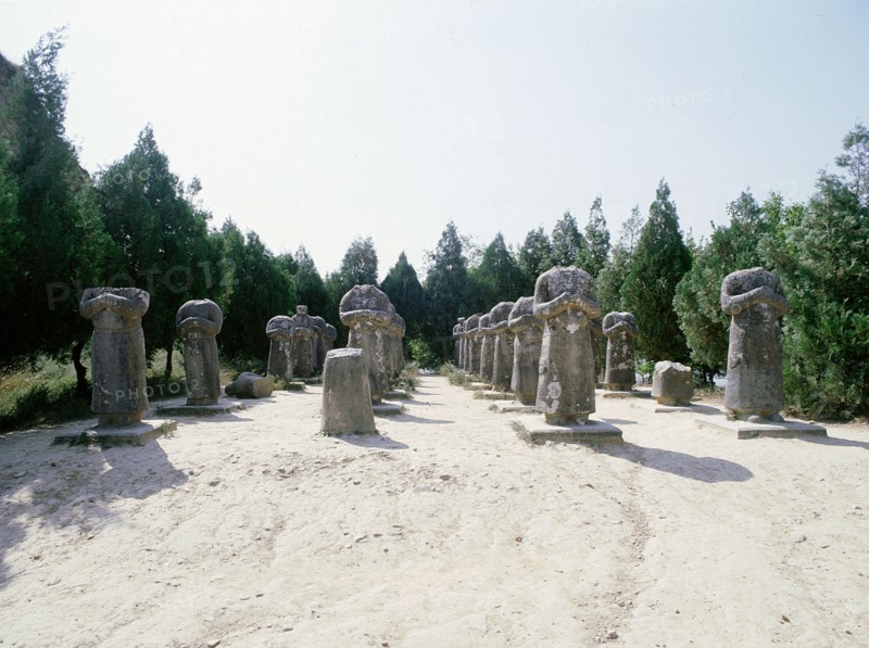The joint tomb of Emperor Gao Zong and Empress Wu at the Tang imperial burial grounds at Qianling near Xian