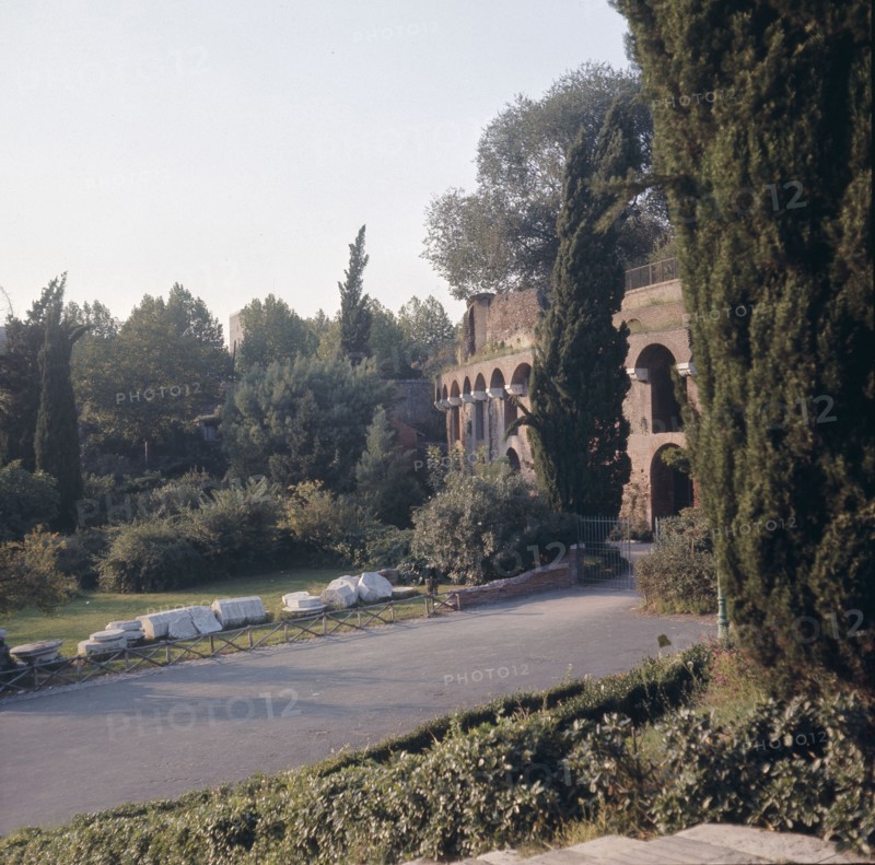 Exterior view of the Baths of Trajan which cover the remains of the Golden House of Nero