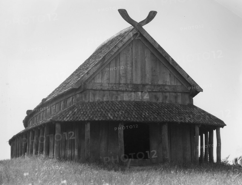Reconstruction of the Viking barracks at Trelleborg, built following the pattern of the original foundation post holes