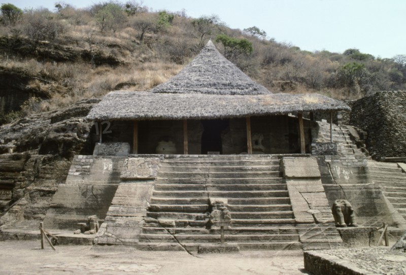 View of the Warrior Temple (officially known as 'Temple I') at the mountain top of the Aztec temple-shrine of Malinalco, west of Mexico city