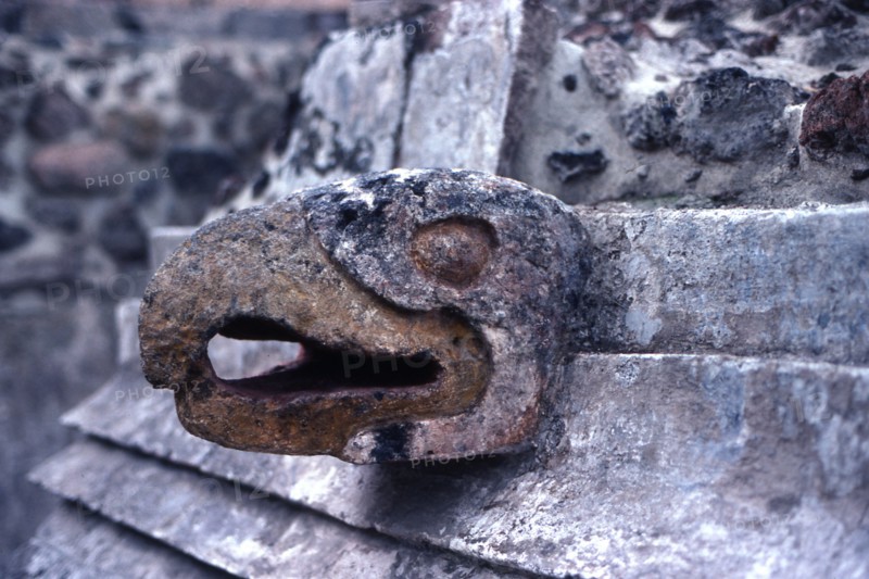 Carved stone coloured Eagle head adorning the front of the Eagle Temple