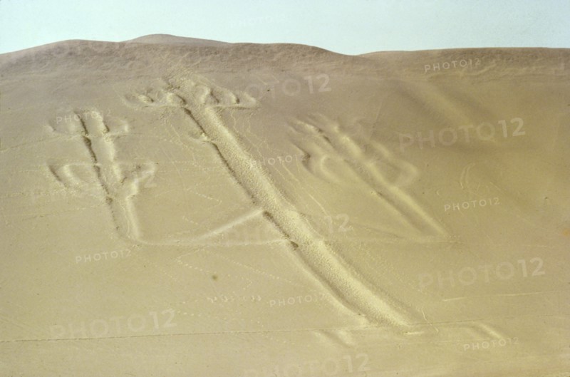 The so-called "Candelabra" or "Trident" design, etched onto the sand and overlooking the Pacific Ocean at Paracas