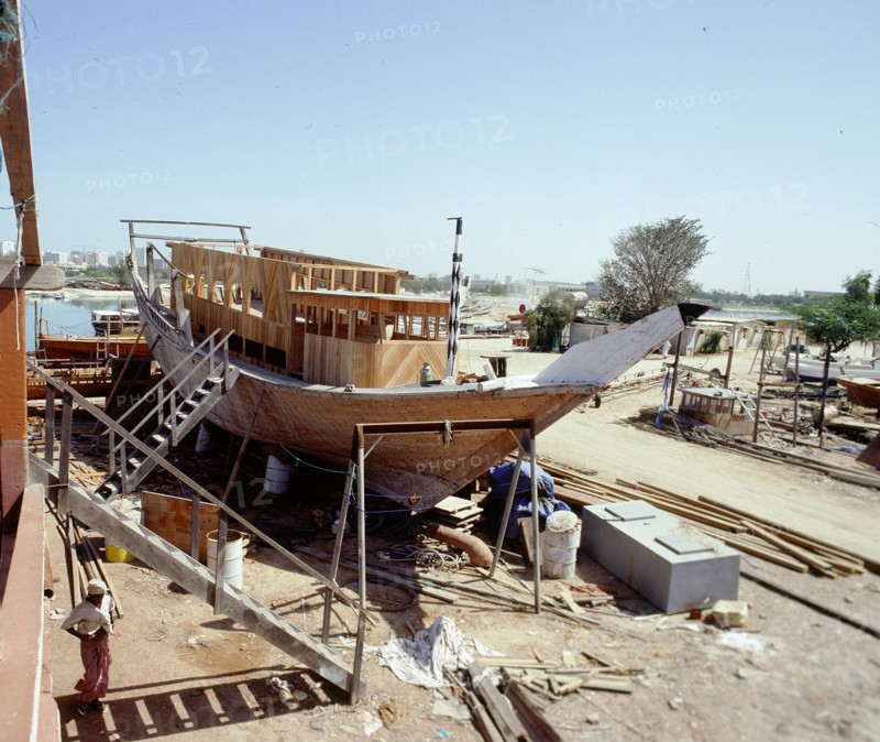 Dhows are still constructed using the traditional methods at Ajman wharf, using woods brought from India