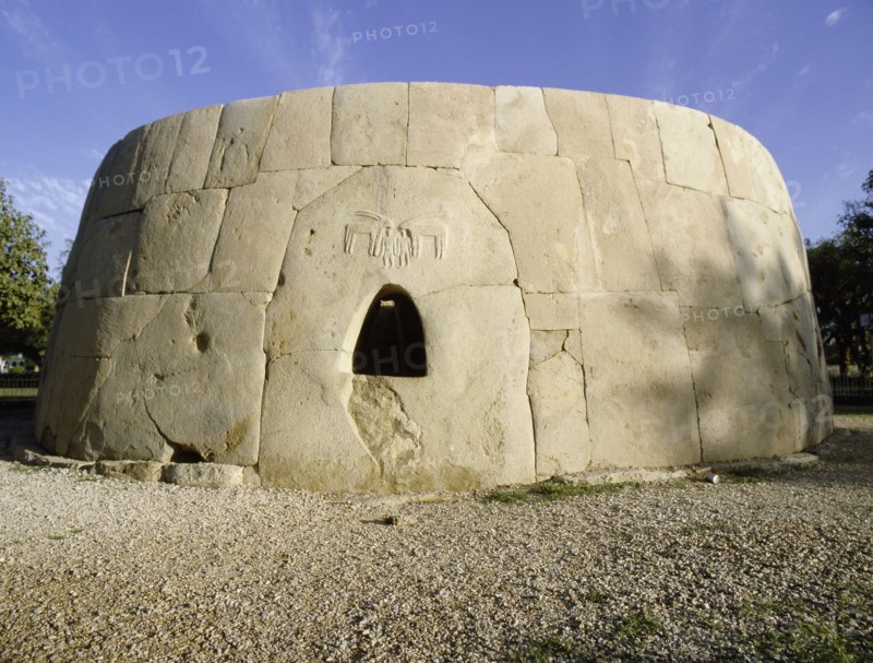 The southeast entrance of Hili tomb, a multiple grave within a pillbox-shaped structure of finely dressed stones