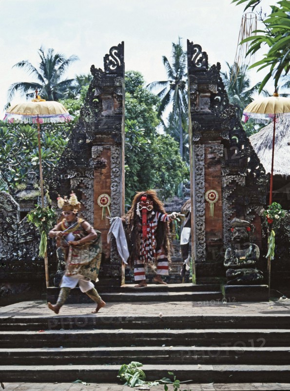 Each Balinese community stages regular performances in which Barong, a mythical lion, fights the dreaded Rangda, Queen of witches