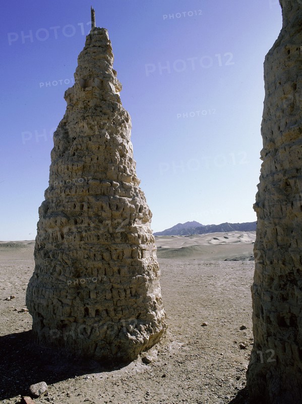 Dagodas near the site of the Mogao Caves, also known as the Thousand Buddha (Quinfodong) Caves, Dunhuang