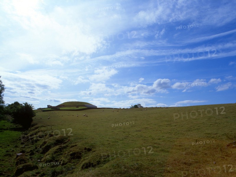 View of the stone built mound covering the prehistoric passage tomb at Newgrange
