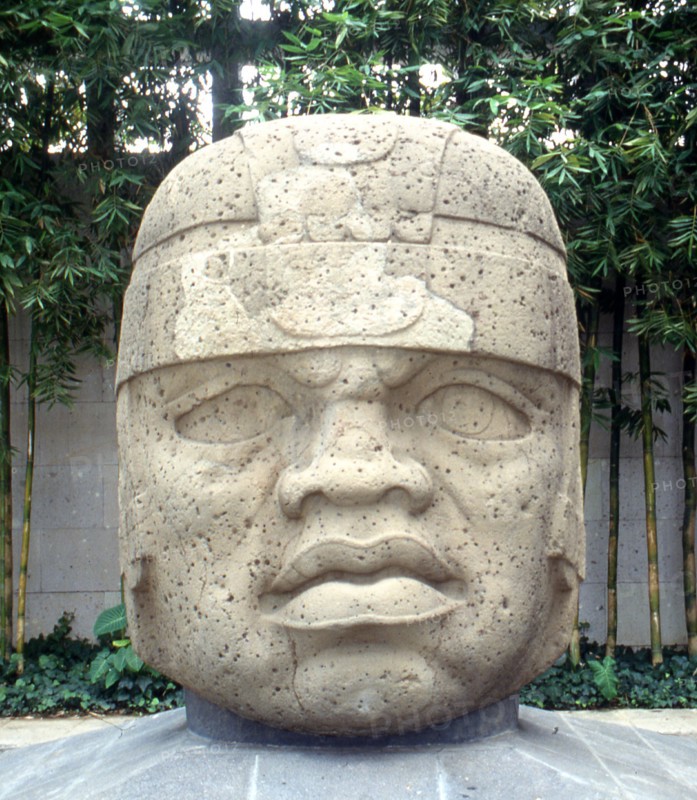 Colossal Olmec head ( Monument 1 ), from the site of San Lorenzo, now displayed at the Jalapa Museum, Veracruz, Mexico