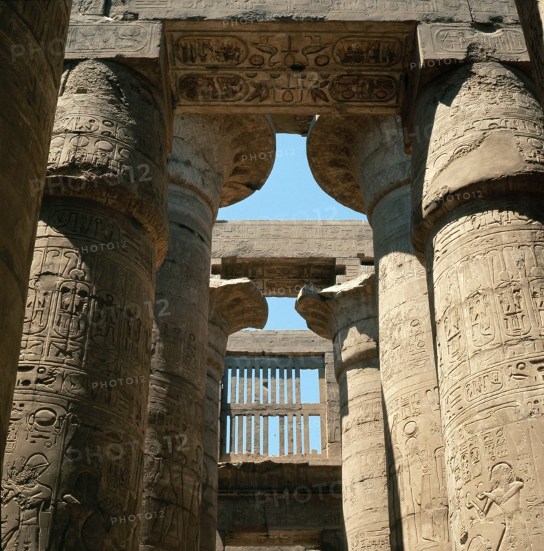The colonnades of the great temple of Amun at Karnak