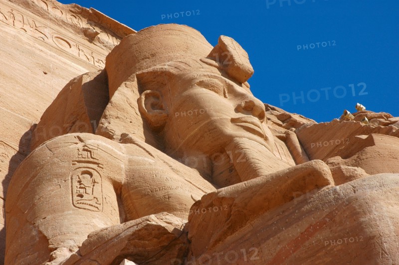 The colossal statue of Ramses II at Abu Simbel, built as a lasting monument to himself and his wife Queen Nefertari and to commemorate his victory at the battle of Kadesh
