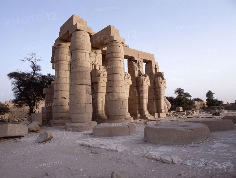 View of the Ramesseum and the Osiride statues, the mortuary temple of Ramesses II