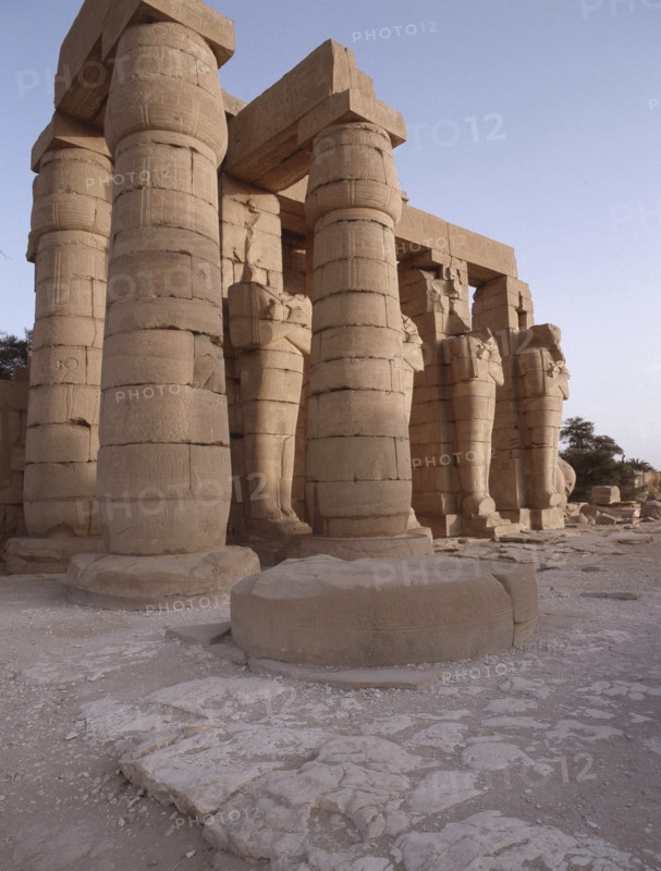 View of the Ramesseum and the Osiride statues, the mortuary temple of Ramesses II