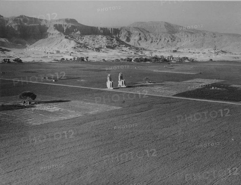 View of the colossi of Memnon, photographed in the 1920's