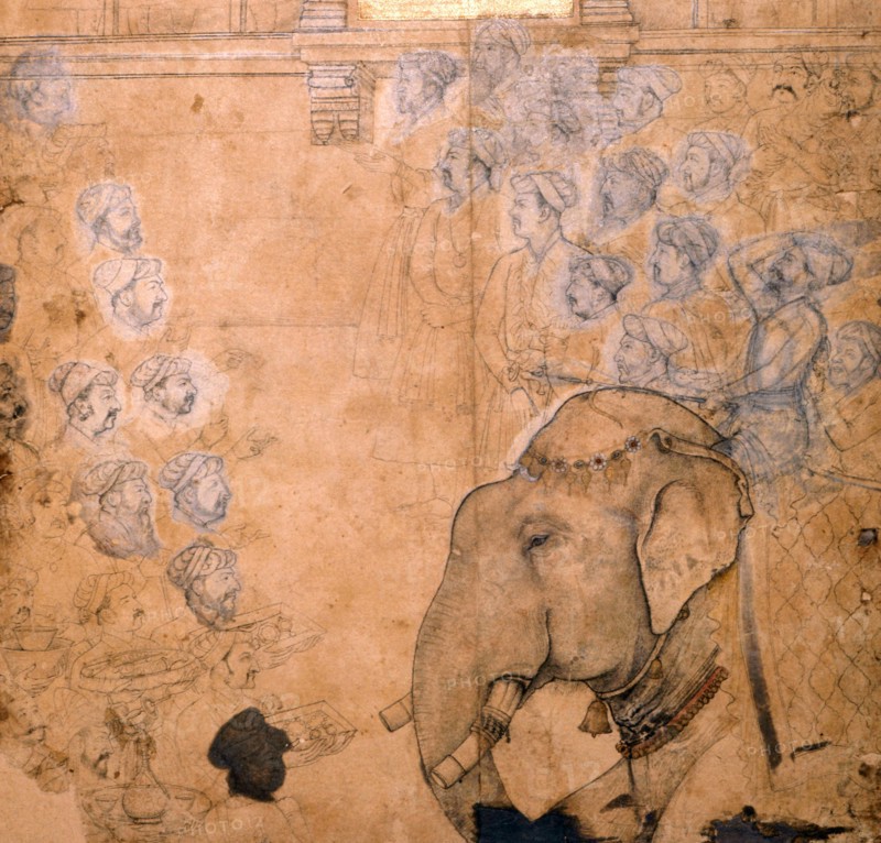 The meeting of Shah Jahan and Jahangir attended by nobles at court in Lahore, 1620