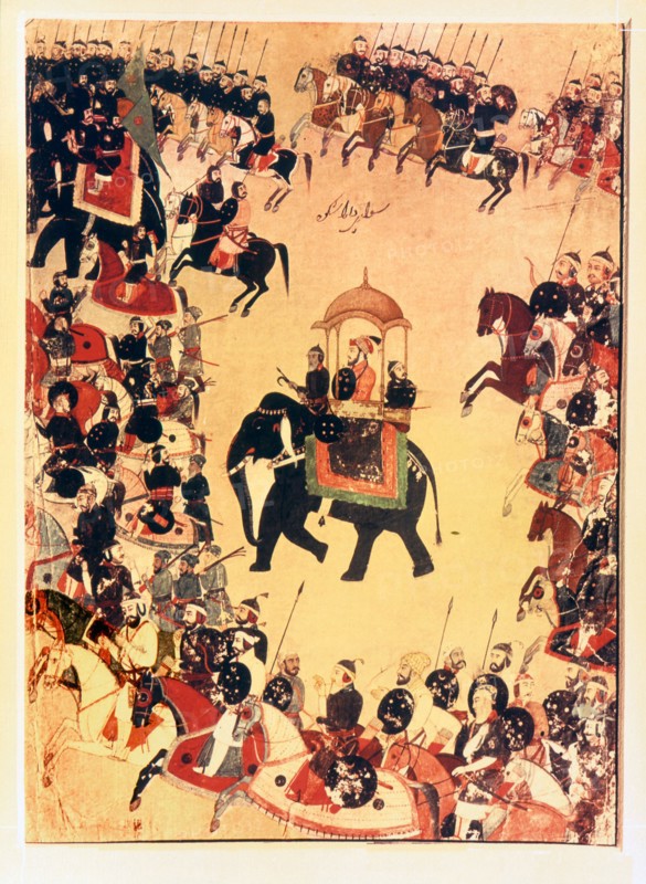 An illustration of Dara Shikok, Shah Jahan's son, with his armies