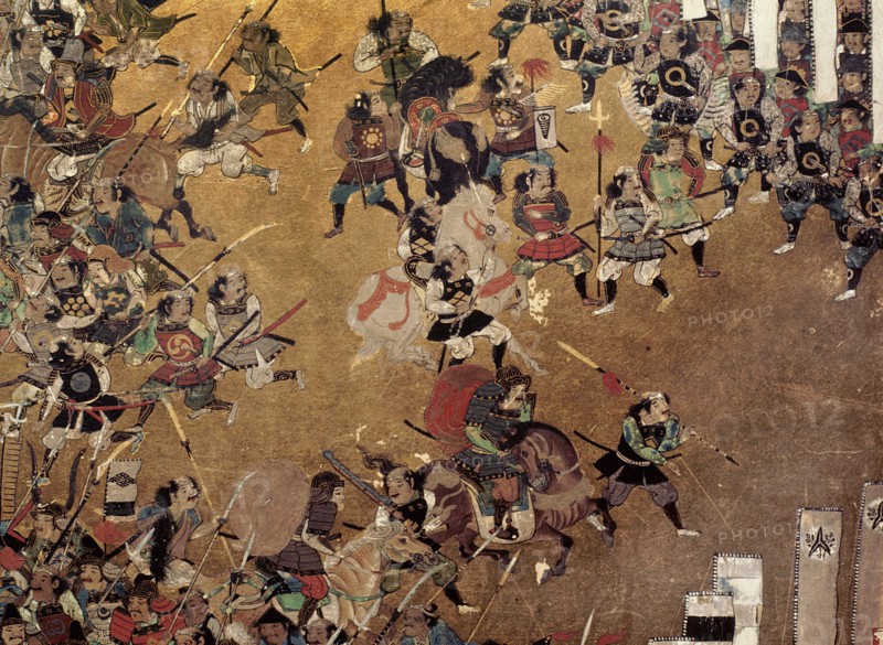 Detail of part of a folding screen which depicts the siege of Osaka Castle (1615)