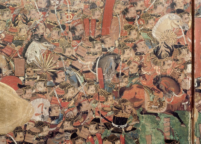 Detail of part of a folding screen which depicts the siege of Osaka Castle (1615)