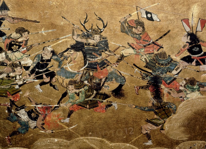 Detail of part of a folding screen which depicts the siege of Osaka Castle (1615)