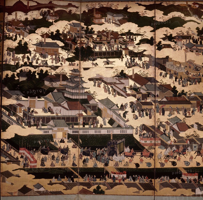 Screen depicting Nijo Castle, headquarters of the Tokugawa family in Kyoto
