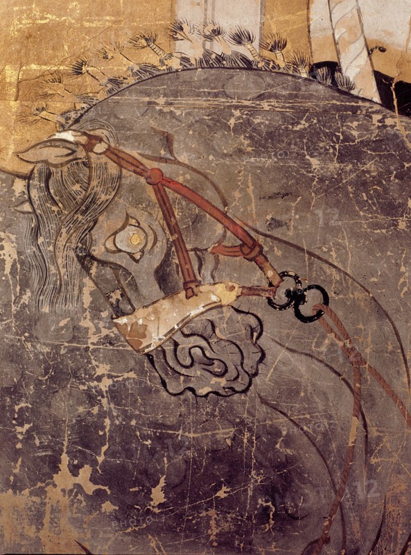 Folding screen depicting a stable scene (detail)