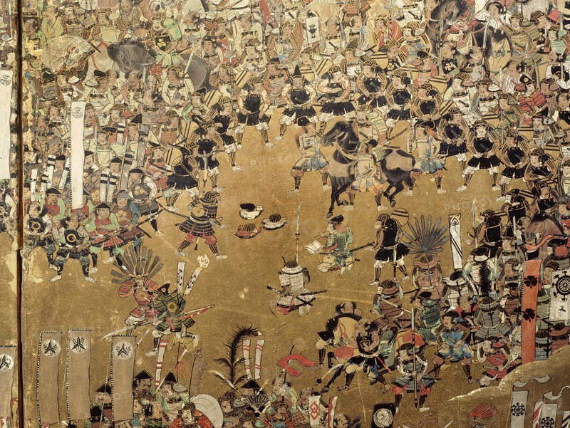 Detail of a folding screen which depicts the siege of Osaka Castle (1615)