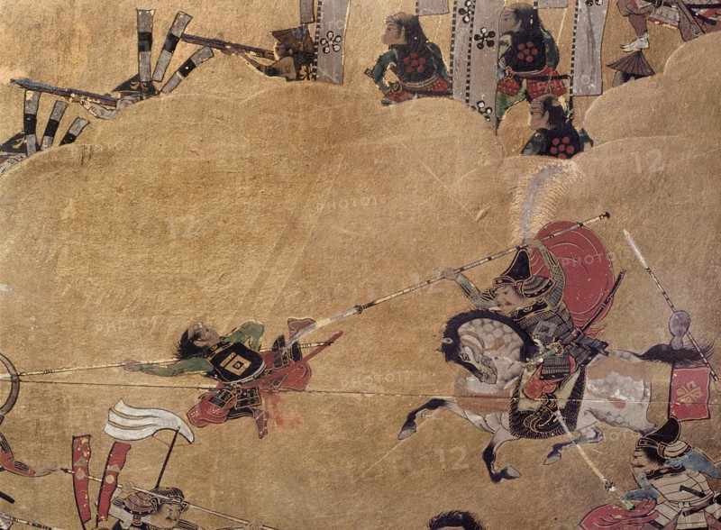 Detail of part of a folding screen which depicts the siege of Osaka Castle (1615)