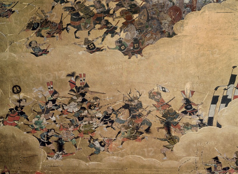 Detail of part of a folding screen which depicts the siege of Osaka Castle (1615)