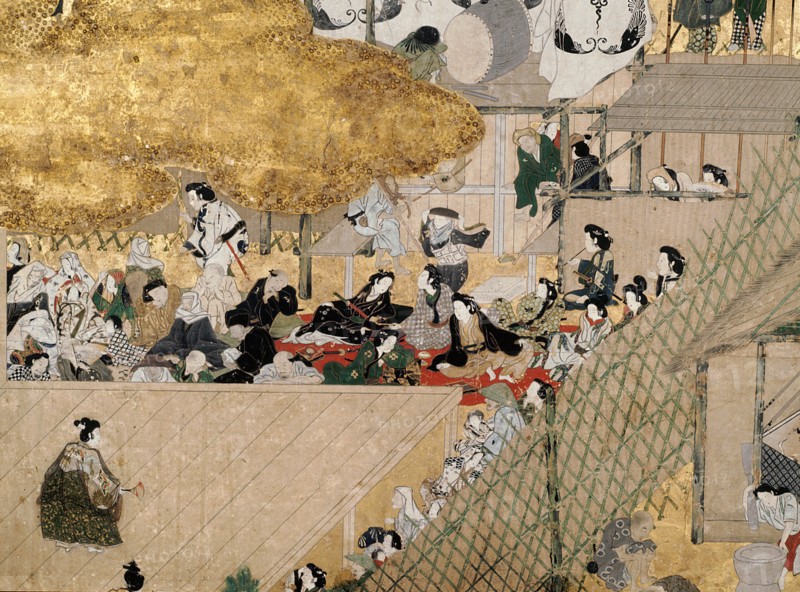 A screen depicting the popular festivities that took place at Shijo gawa, Kyoto