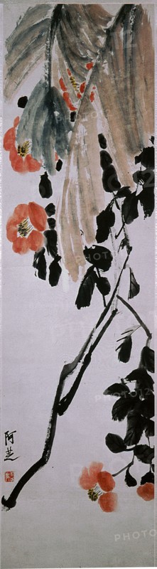 Painting by Ch'i Pai shih: 'Leaves of the Banana tree, Flowers of the Tea' (hanging scroll)