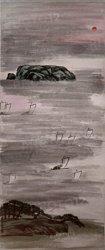 Painting by Ch'i Pai shih: 'Sailing Boats in the Mist'  (hanging scroll)