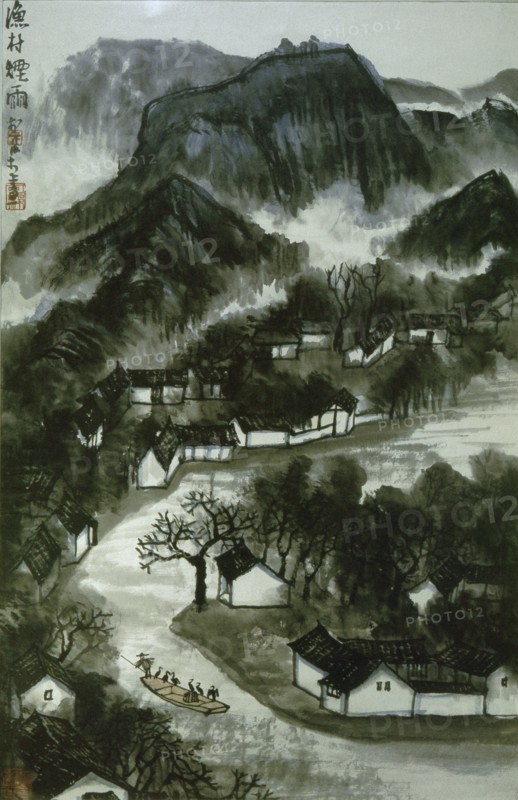 Painting by Li K'e jan 'Fishing Village in the Wind and Rain',(hanging scroll)
