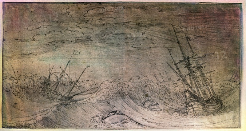 Drawing by the Bohemian artist Vaclav Hollar (13/7/1607   25/3/1577) in preparation for a set of 12 etchings called 'Navium Variae Figurae et Formae'