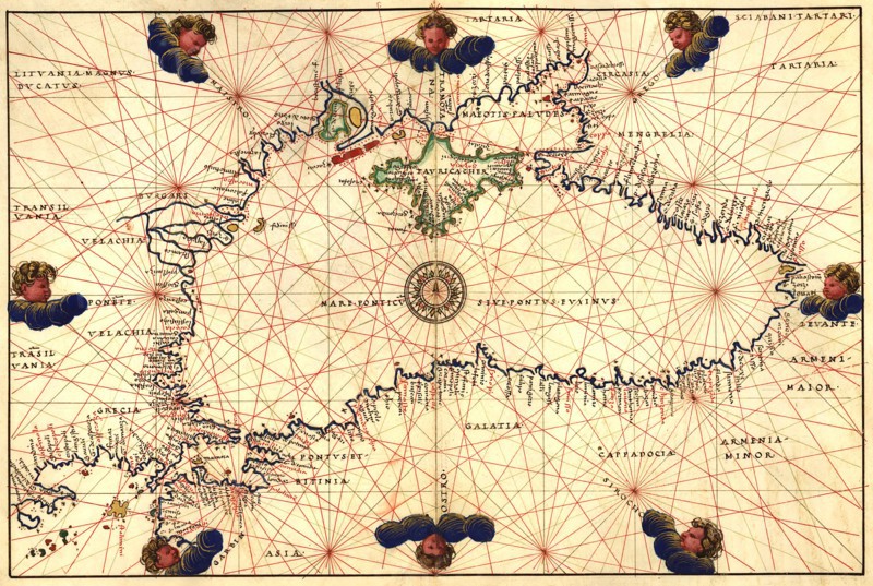 Portolan or Navigational Map of the Black Sea showing anthropomorphic winds 1544