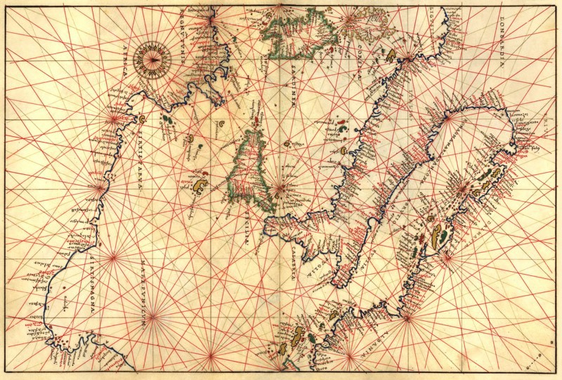 Portolan Map of Italy, Sicily, North Africa & the Mediterranean 1544
