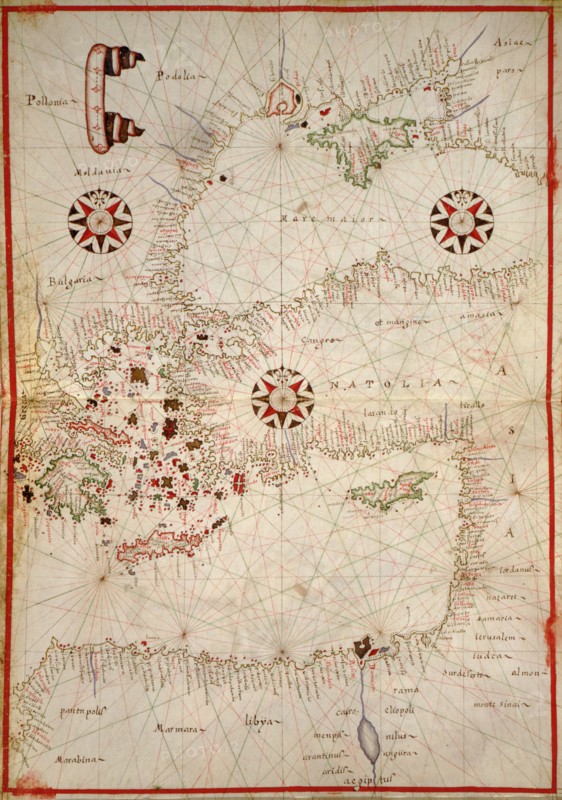 Portolan Map of Turkey, Mediterranean, Adriatic and the Agean 1590