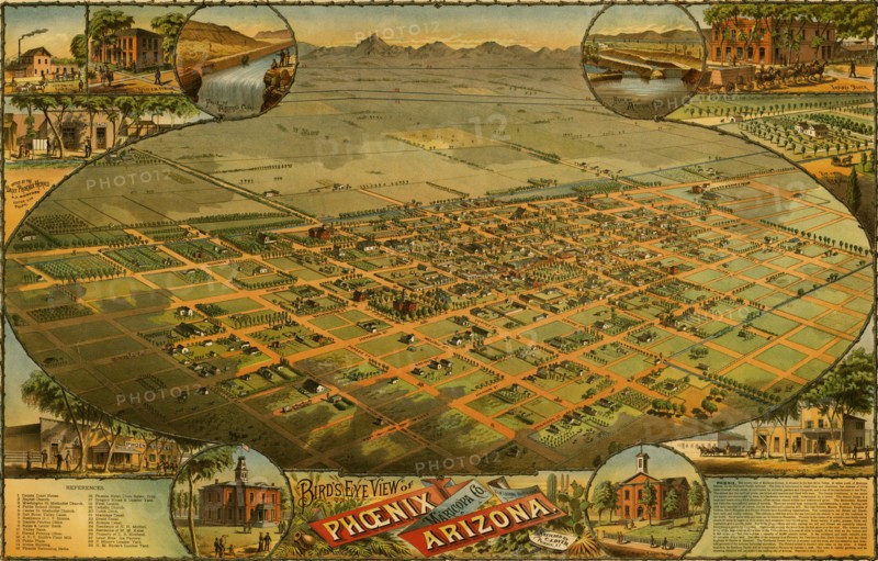 Birds eye view map of Phoenix, Arizona 1885 1885
