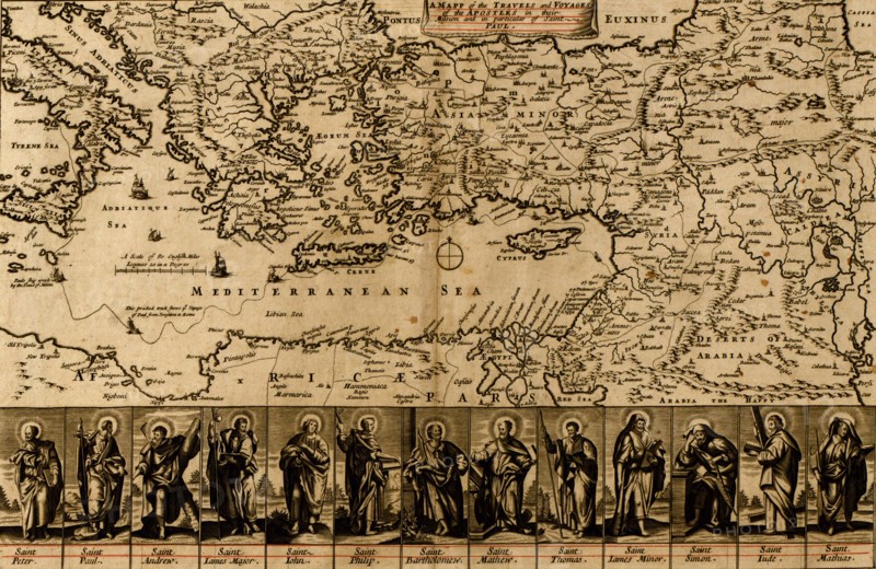 Map of the Travels & Voyages of the Apostles 1705