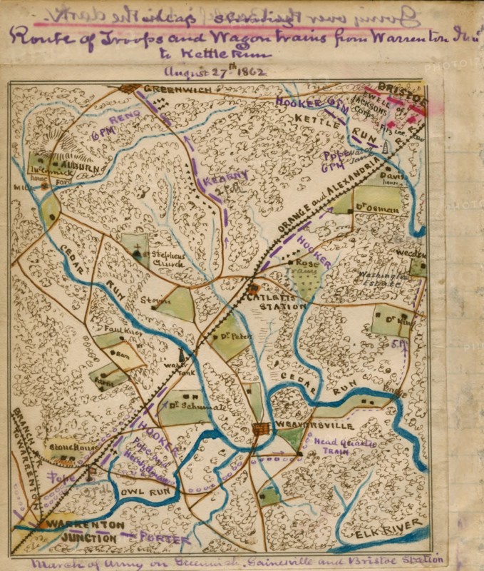 March of army Greenwich, Gainesville and Bristoe Station 1862