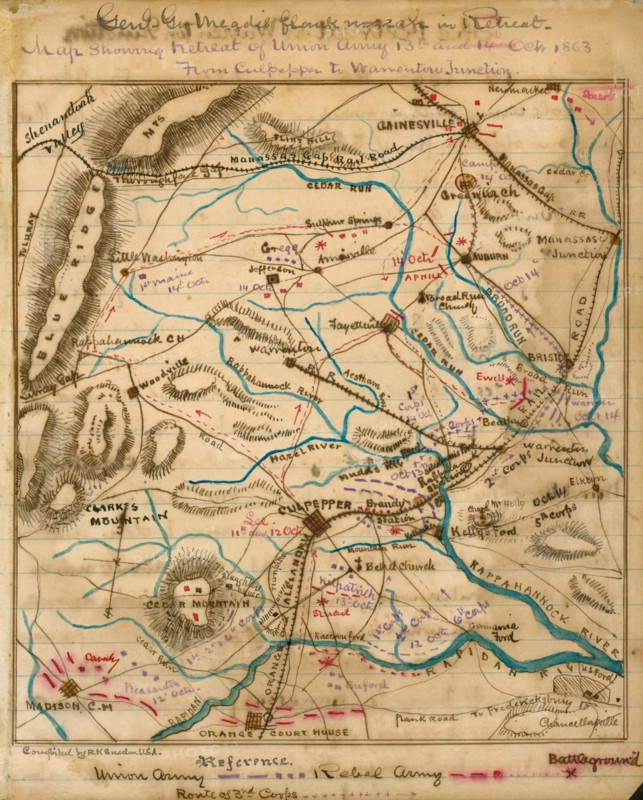 retreat of Union Army 13th and 14th Oct. 1863 from Culpeper to Warrenton Junction. 1863