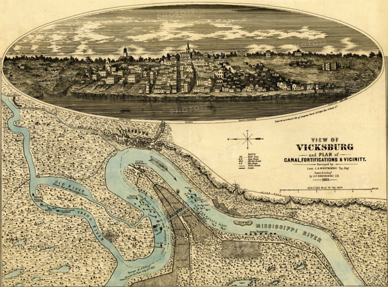View of Vicksburg and plan of the canal, fortifications & vicinity