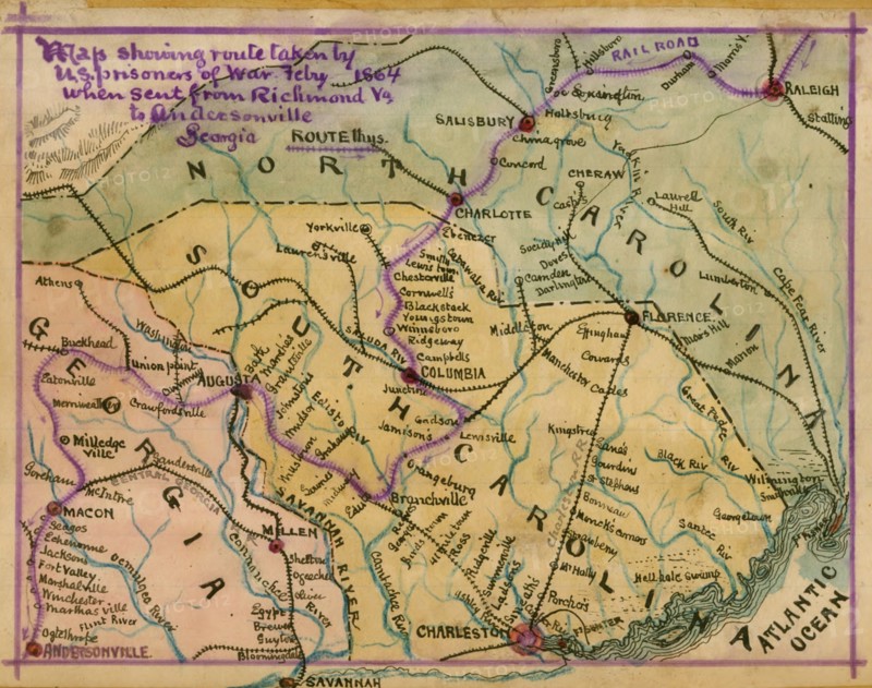 Route taken by U.S. prisoners of war from Richmond, Va., to Andersonville, Georgia. 1864