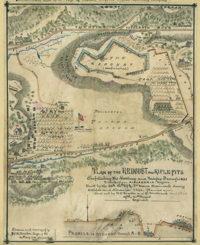Redoubt and rifle pits enfilading the Leesburg and Fairfax turnpikes 2 miles from Alexandria, Virginia. 1861