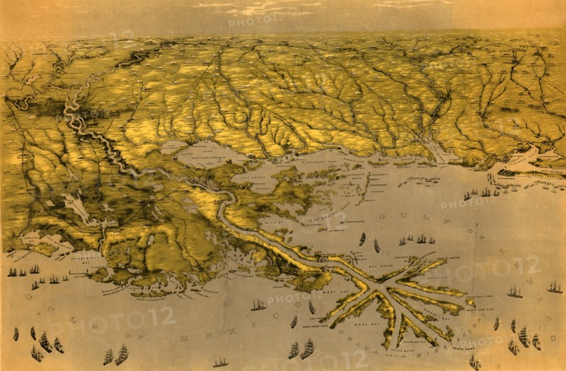 Birds eye view of Louisiana, Mississippi, Alabama and part of Florida - 1861 1861