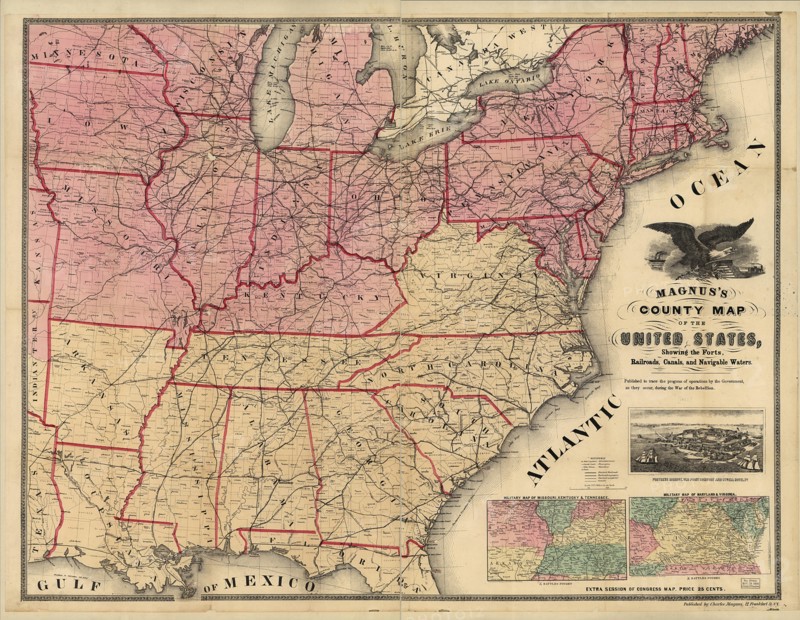 USA forts, railroads, canals, and navigable waters - 1862