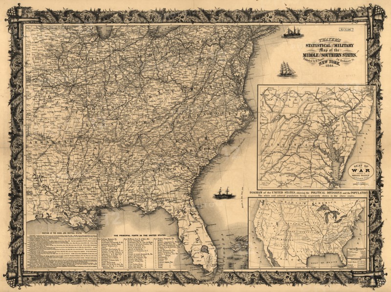 Statistical and military map of the middle and southern states. - 1861 1861