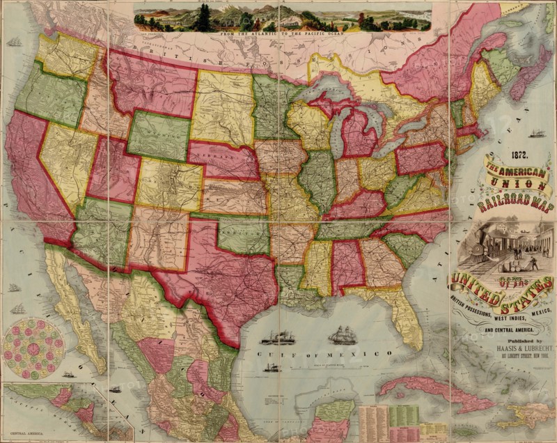 American Union railroad map of the United States 1872