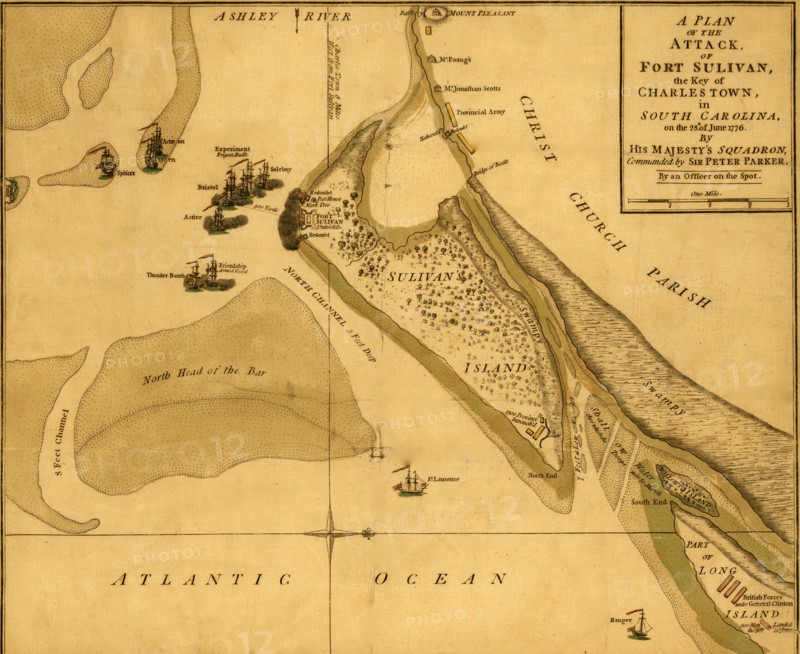 Attack on Moultrie on Sullivan's island South Carolina - 1777 1776
