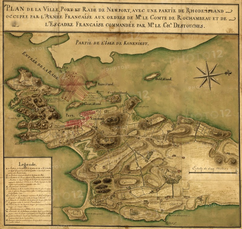 Newport fortifications, fields of fire, & positions of French naval vessels - 1779  1780